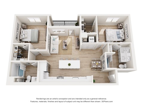 A 3D floor plan of a house with labeled rooms.